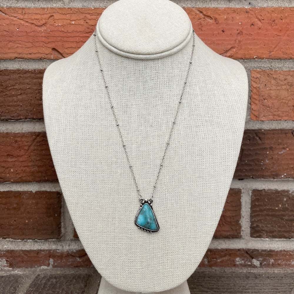 Turquoise Asymmetric Triangle Pendant Necklace - Picture 2 of 3
